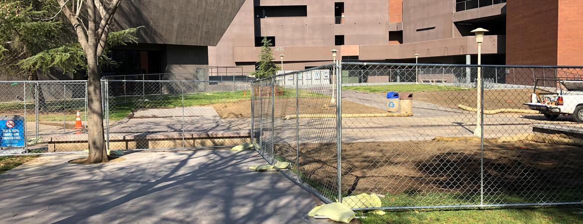 Arts Building with fencing