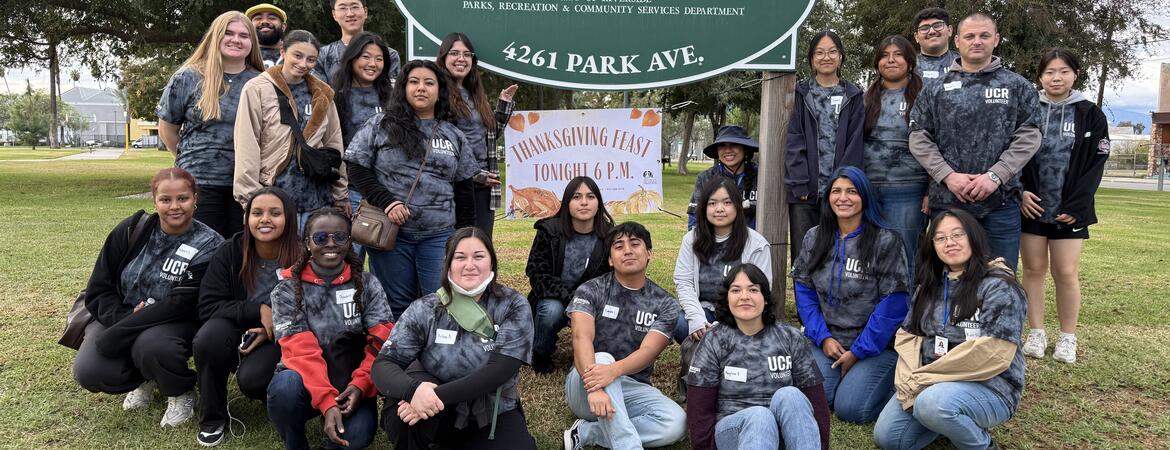 UCR students posing for a photo at Lincoln Park after community service event