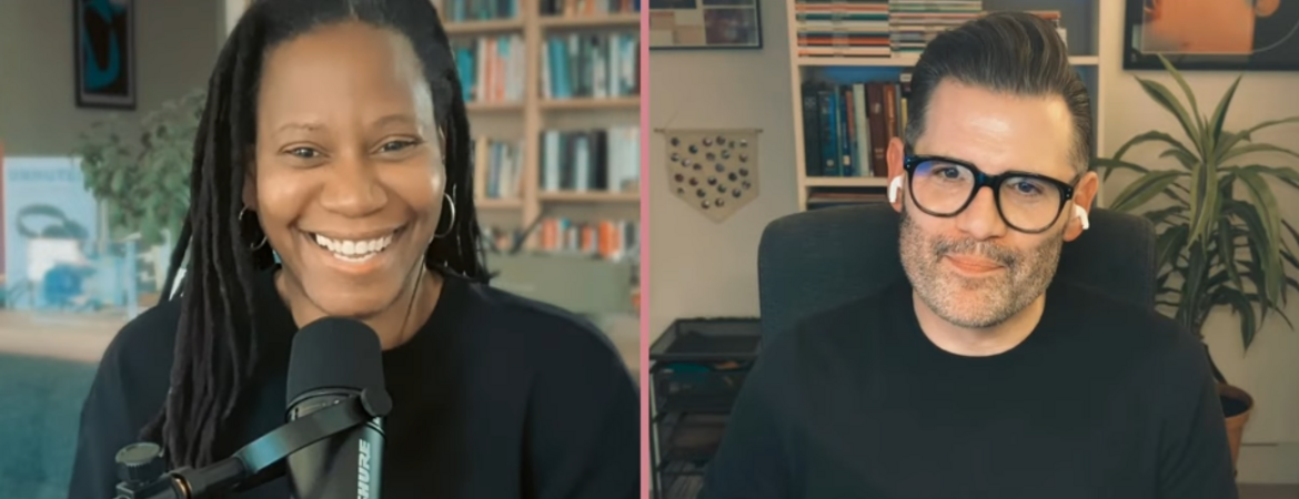 Screenshot of The Unmute Podcast interview between Myisha Cherry and Joel Krueger.