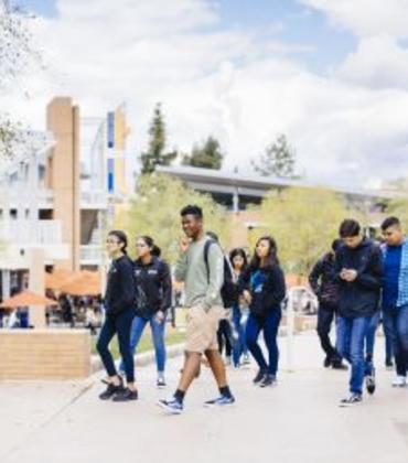 Students walking to campus