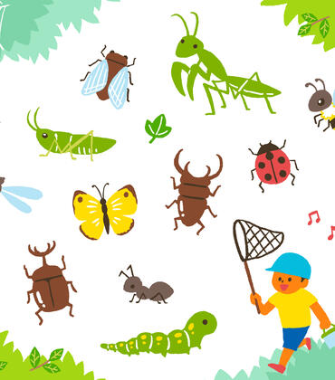Drawing of parent and child chasing insects