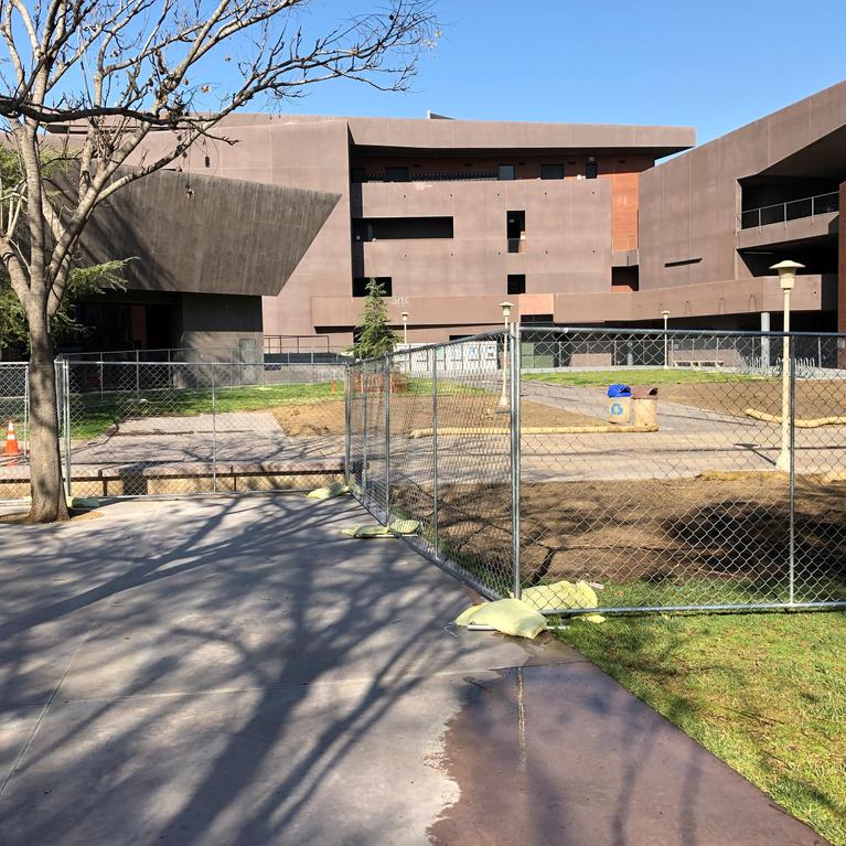 Arts Building with fencing