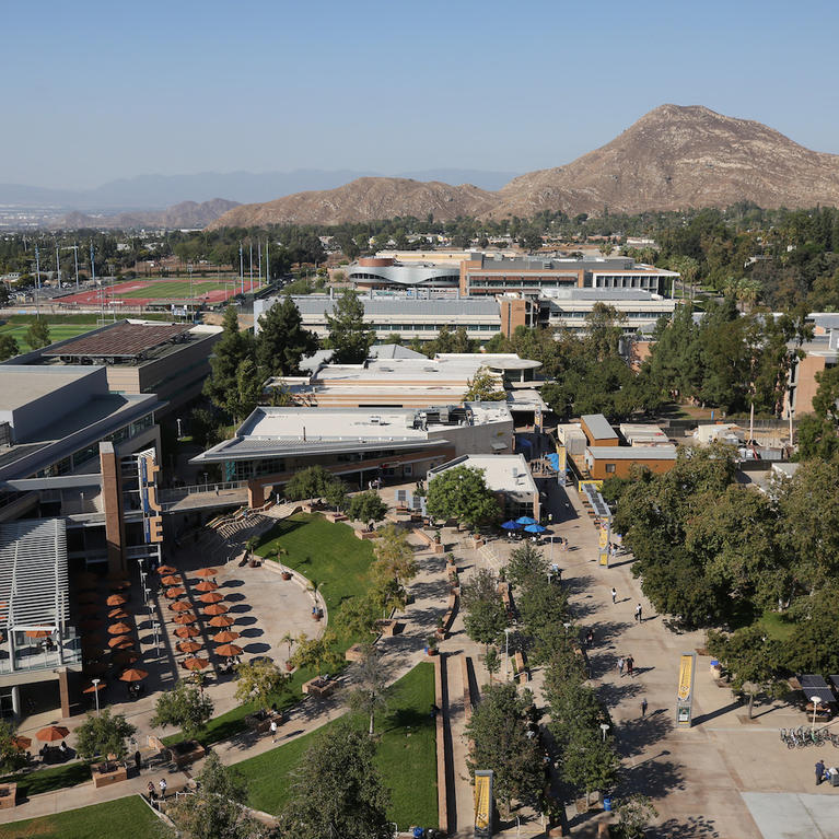 HUB and campus with hill