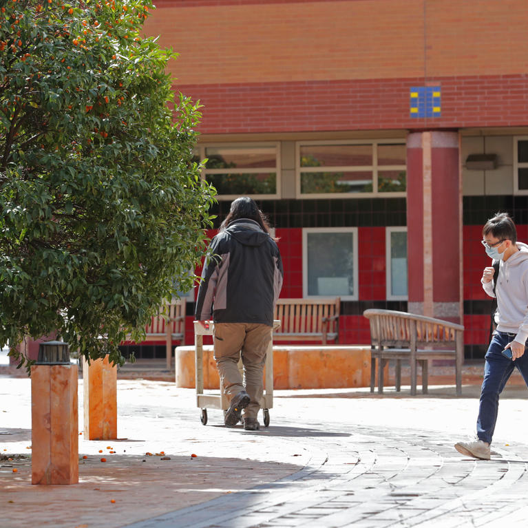 student with face mask