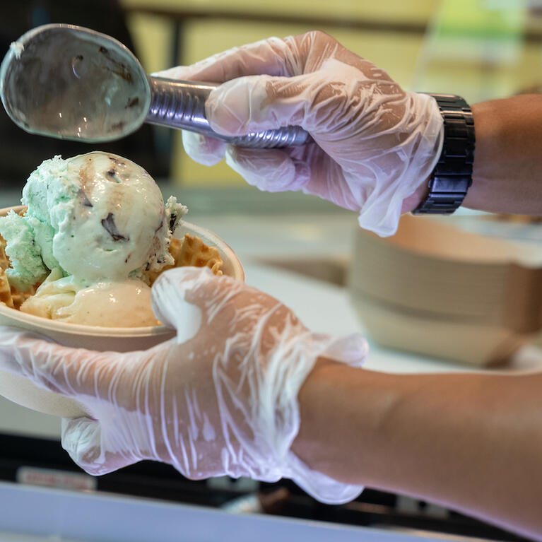 Ice cream scooped at store