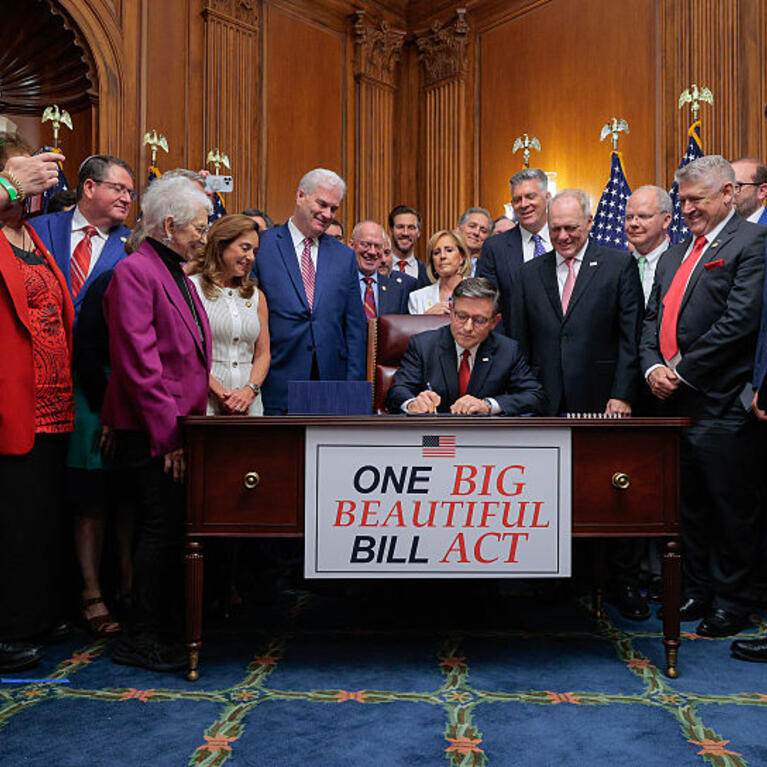 Speaker Mike Johnson signs a bill