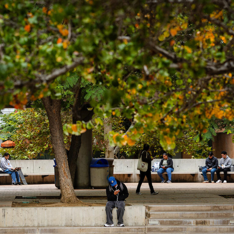 Students outside Bourns hall