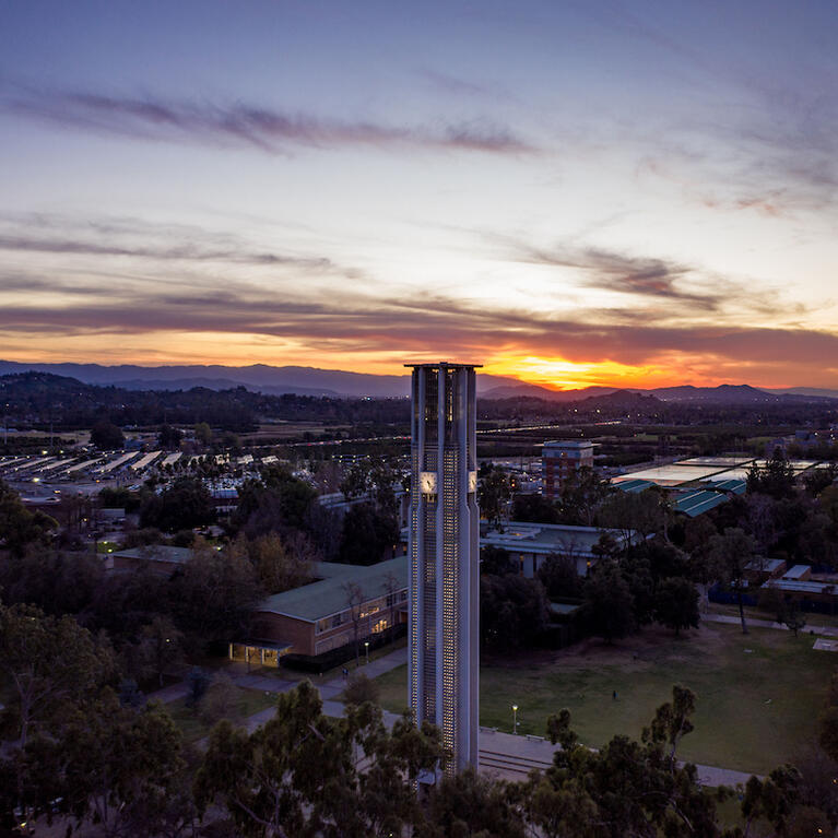 campus aerial sunset view