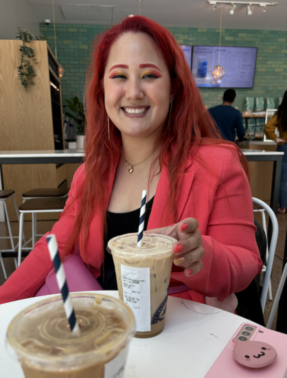 Shannon Brady enjoying iced coffee