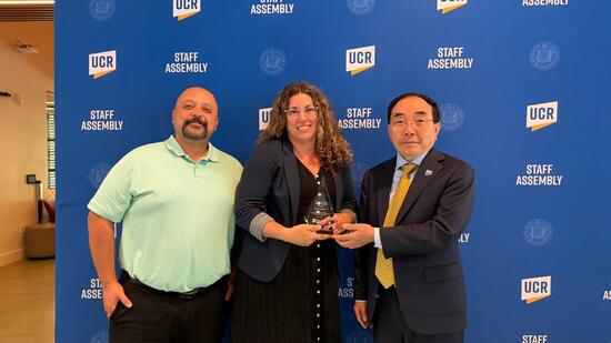 Kara Oswood with Alex Najera and Chancellor Hu